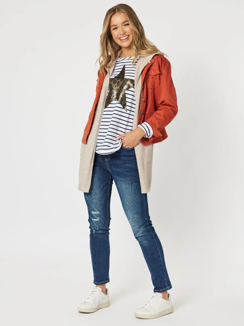 Military Style Denim Jacket - Maple