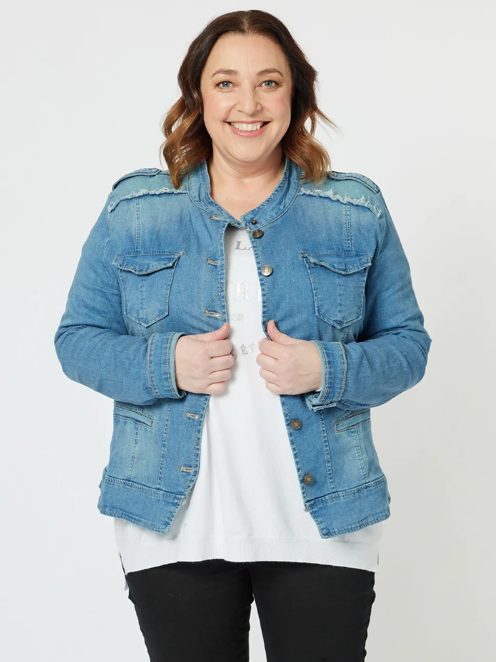 Military Style Denim Jacket - Denim