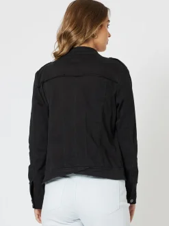 Military Style Denim Jacket - Black