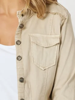 Military Style Denim Jacket - Natural