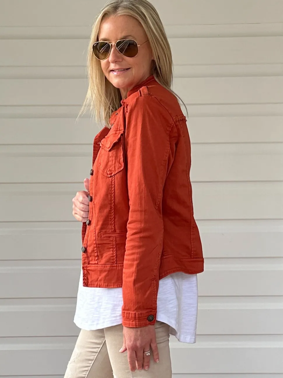 Military Style Denim Jacket - Maple