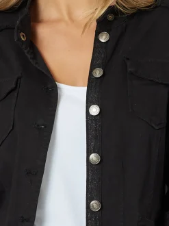 Military Style Denim Jacket - Black