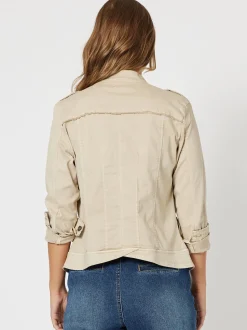 Military Style Denim Jacket - Natural