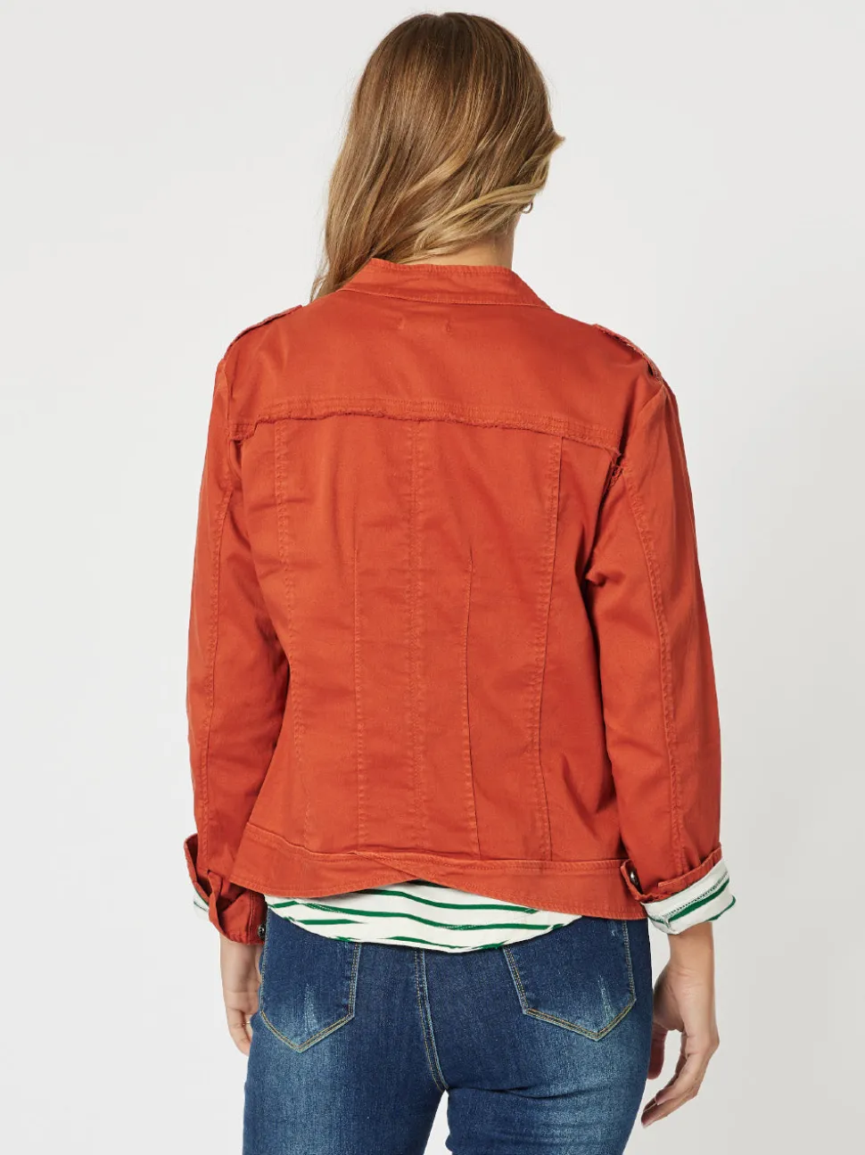 Military Style Denim Jacket - Maple
