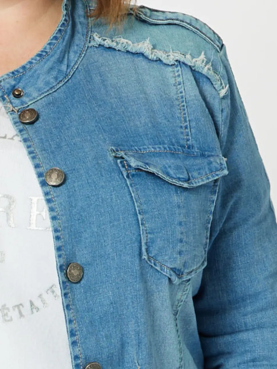 Military Style Denim Jacket - Denim