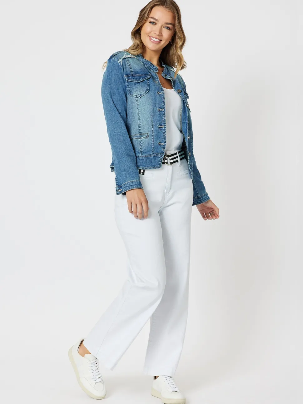 Military Style Denim Jacket - Denim