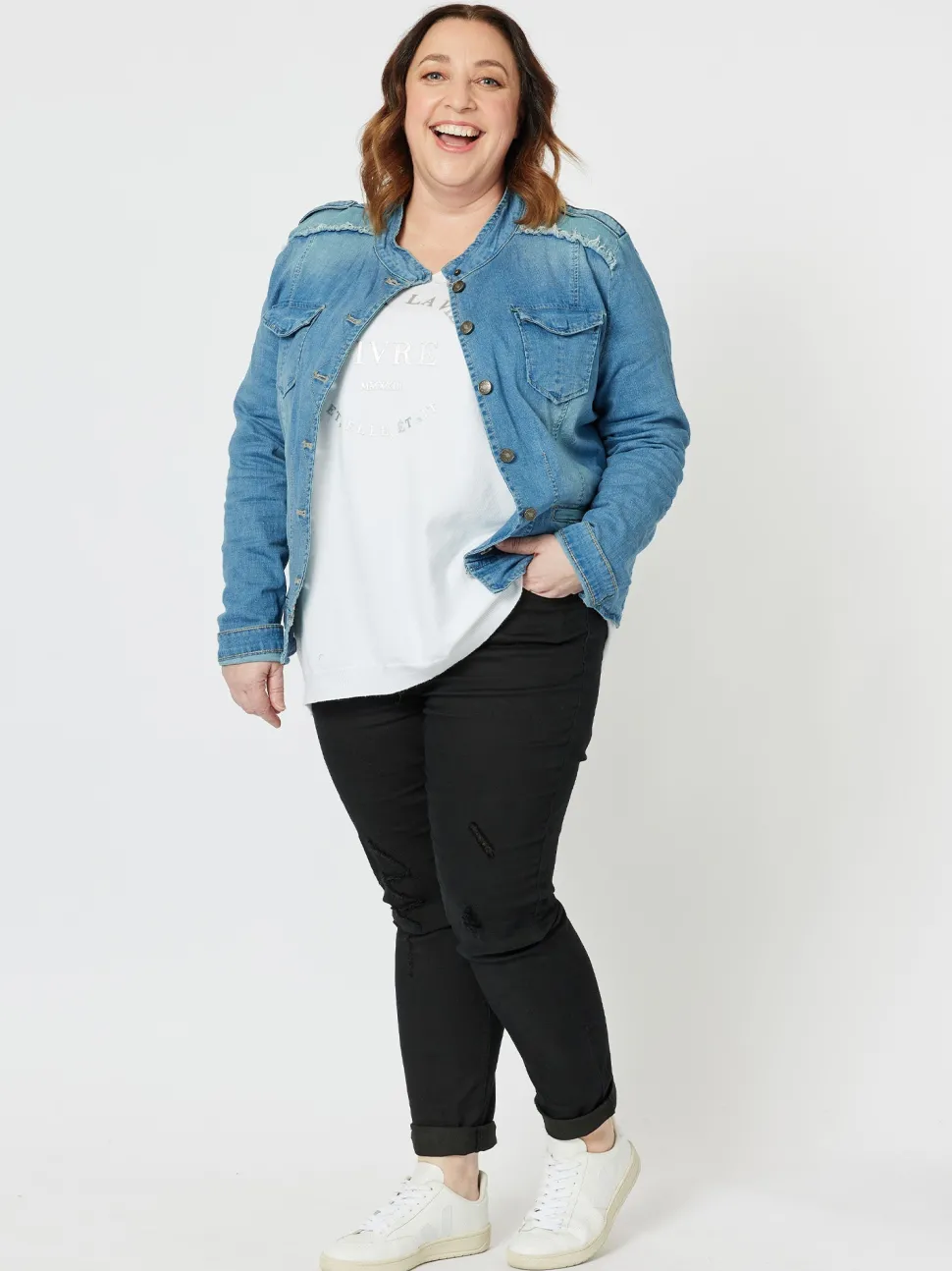 Military Style Denim Jacket - Denim