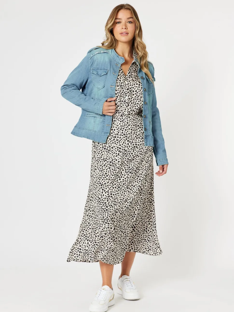 Military Style Denim Jacket - Denim