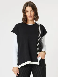 Mode Contrast Stitch Detail Knit - Black/Ivory