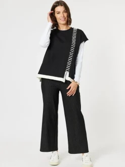 Mode Contrast Stitch Detail Knit - Black/Ivory