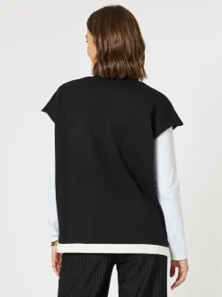 Mode Contrast Stitch Detail Knit - Black/Ivory