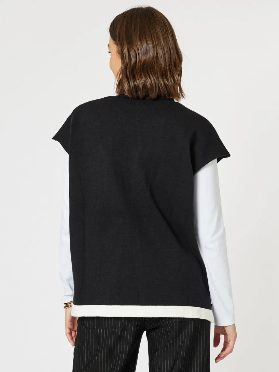 Mode Contrast Stitch Detail Knit - Black/Ivory