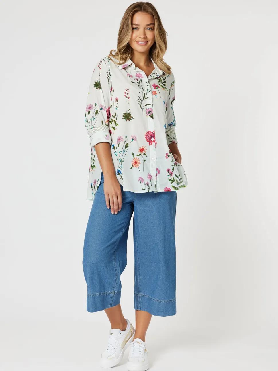 Molly Wide Leg Cropped Pant - Denim