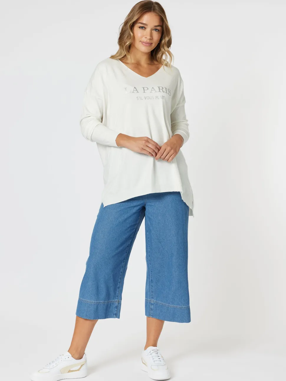 Molly Wide Leg Cropped Pant - Denim