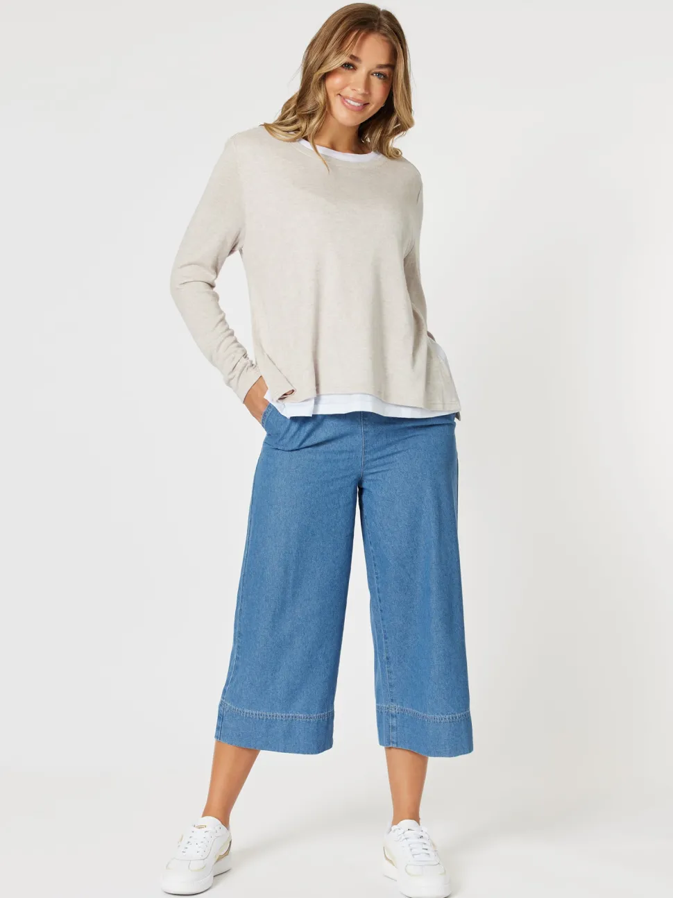 Molly Wide Leg Cropped Pant - Denim