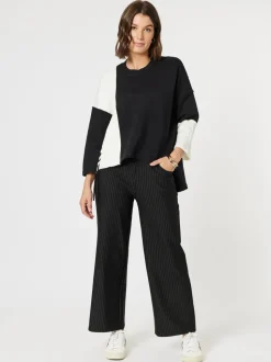 Nicky Wide Leg Pinstripe Pant - Natural/Black