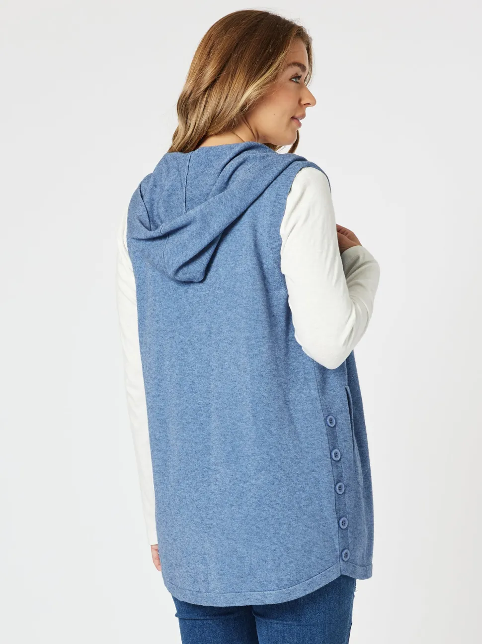 Ollie Side Button Vest - Indigo