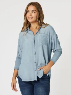 Paige Garment Washed Shirt - Washed Blue