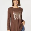 Painters Print Long Sleeve Tee - Chocolate/Gold