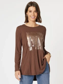 Painters Print Long Sleeve Tee - Chocolate/Gold