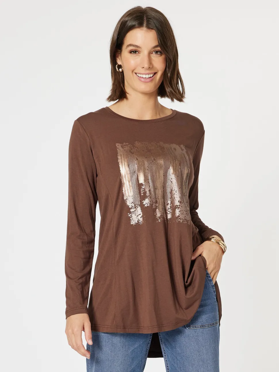 Painters Print Long Sleeve Tee - Chocolate/Gold