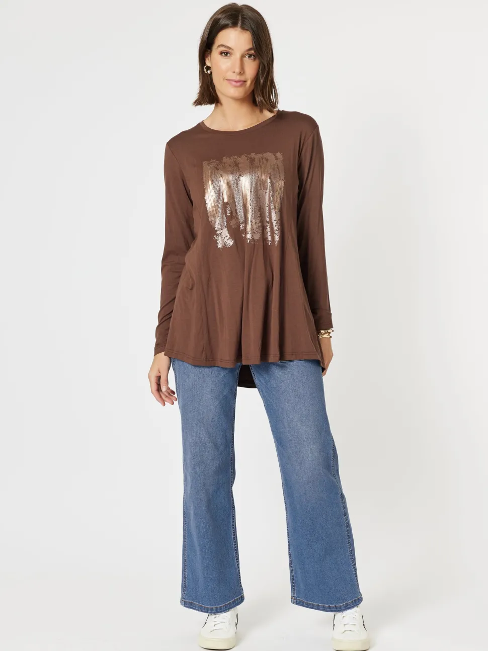 Painters Print Long Sleeve Tee - Chocolate/Gold