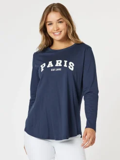 Paris Long Sleeve Tee - Navy