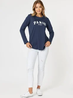 Paris Long Sleeve Tee - Navy