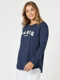 Paris Long Sleeve Tee - Navy