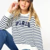 Paris Stripe Print Sweatshirt - Navy/White