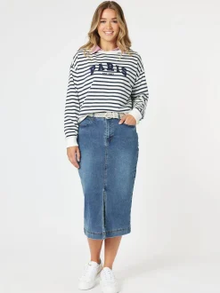 Paris Stripe Print Sweatshirt - Navy/White
