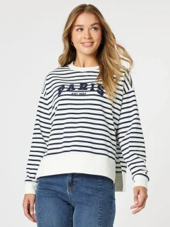 Paris Stripe Print Sweatshirt - Navy/White