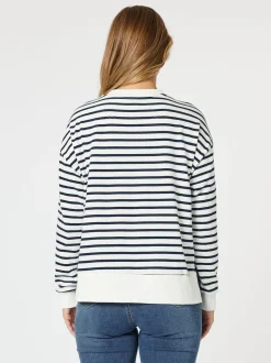 Paris Stripe Print Sweatshirt - Navy/White
