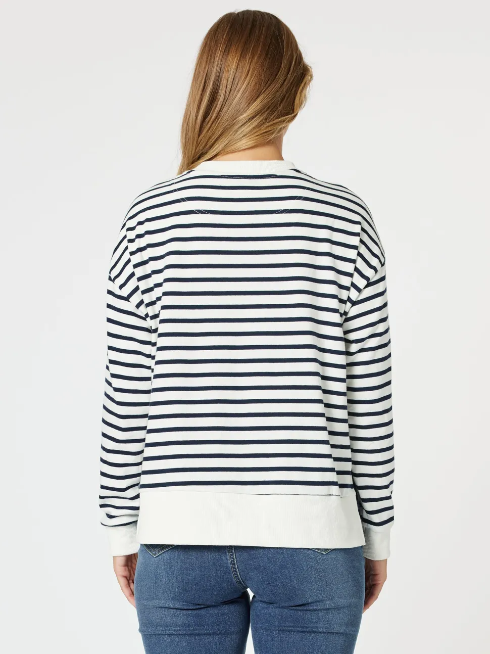 Paris Stripe Print Sweatshirt - Navy/White