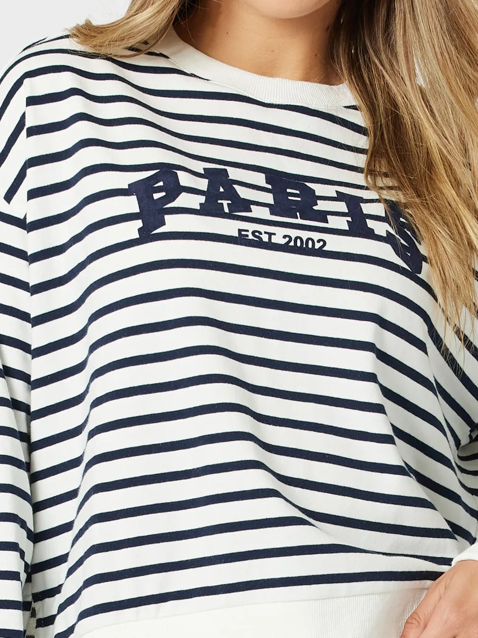 Paris Stripe Print Sweatshirt - Navy/White