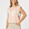 Pasadena Floral Print Knit Vest - Coral/Natural