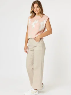 Pasadena Floral Print Knit Vest - Coral/Natural