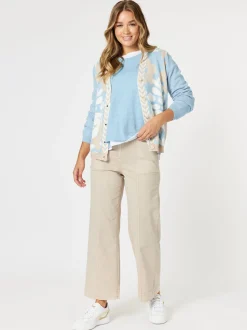 Pasadena Floral Print Knit Cardigan - Blue/Natural