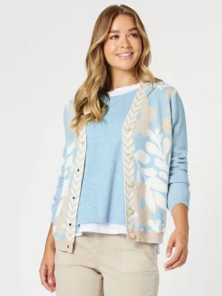 Pasadena Floral Print Knit Cardigan - Blue/Natural