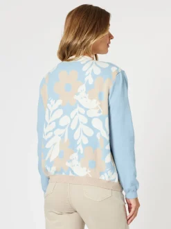 Pasadena Floral Print Knit Cardigan - Blue/Natural