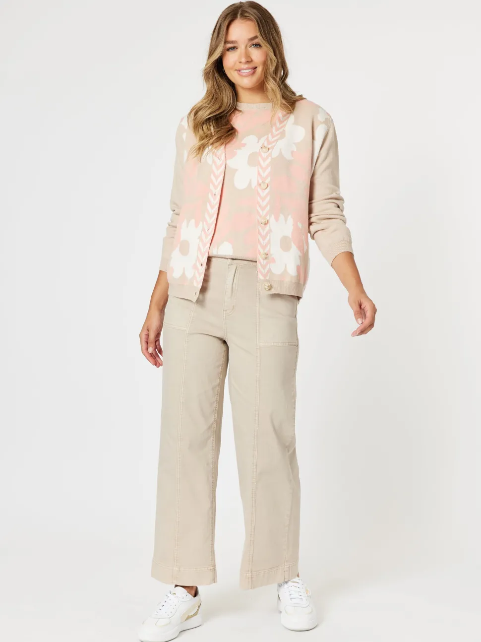 Pasadena Floral Print Knit Vest - Coral/Natural