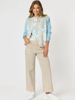 Pasadena Floral Print Knit Cardigan - Blue/Natural