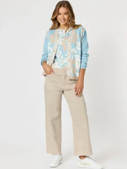 Pasadena Floral Print Knit Vest - Blue/Natural