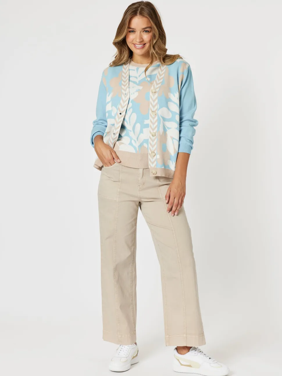 Pasadena Floral Print Knit Vest - Blue/Natural