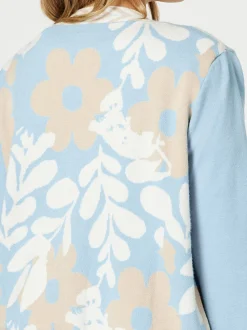 Pasadena Floral Print Knit Cardigan - Blue/Natural