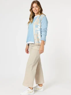 Pasadena Floral Print Knit Cardigan - Blue/Natural