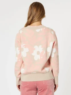 Pasadena V Neck Floral Print Knit - Coral/Natural