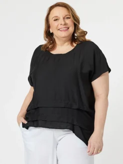 Piatto Pleat Front Top - Black