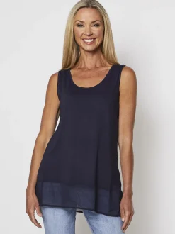 Reversible Georgette Hem Tank - Navy