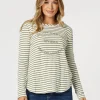 Riviera Long Sleeve Stripe Print Tee - Khaki/White